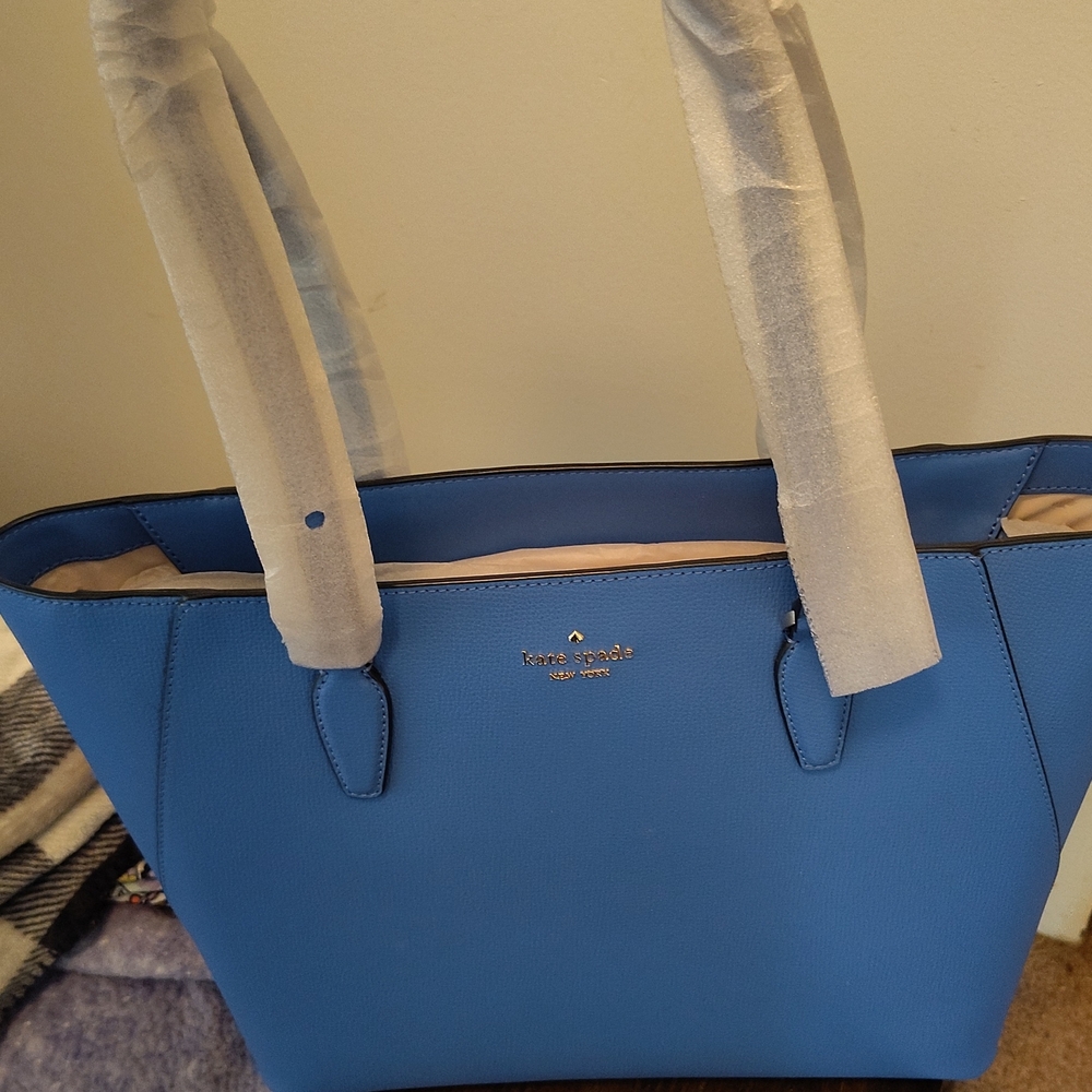 Kate Spade Blue Tote with Sturdy Handles and Structured Design